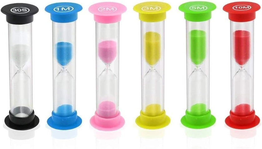 6 Pcs Colorful Hourglass Sandglass Sand Clock Timers Set 30sec / 1min / 2mins / 3mins / 5mins / 10mins for Brushing Children's Teeth, Cooking, Game, School,