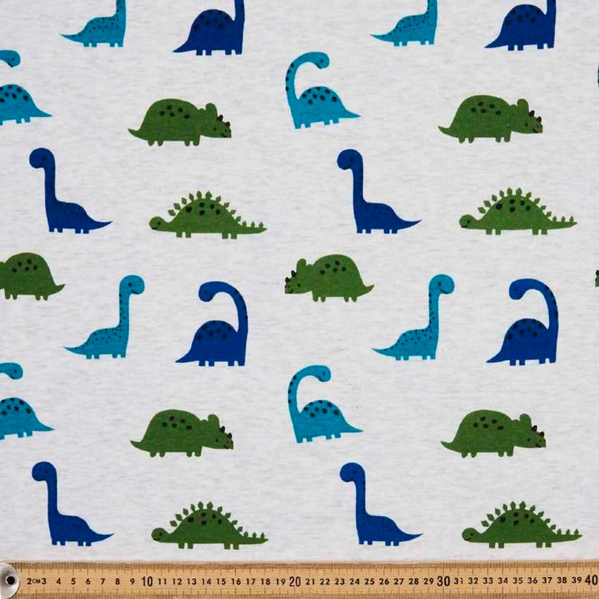 Dino Printed 145 cm French Fleecy Polar Fleece Fabric Green & Blue