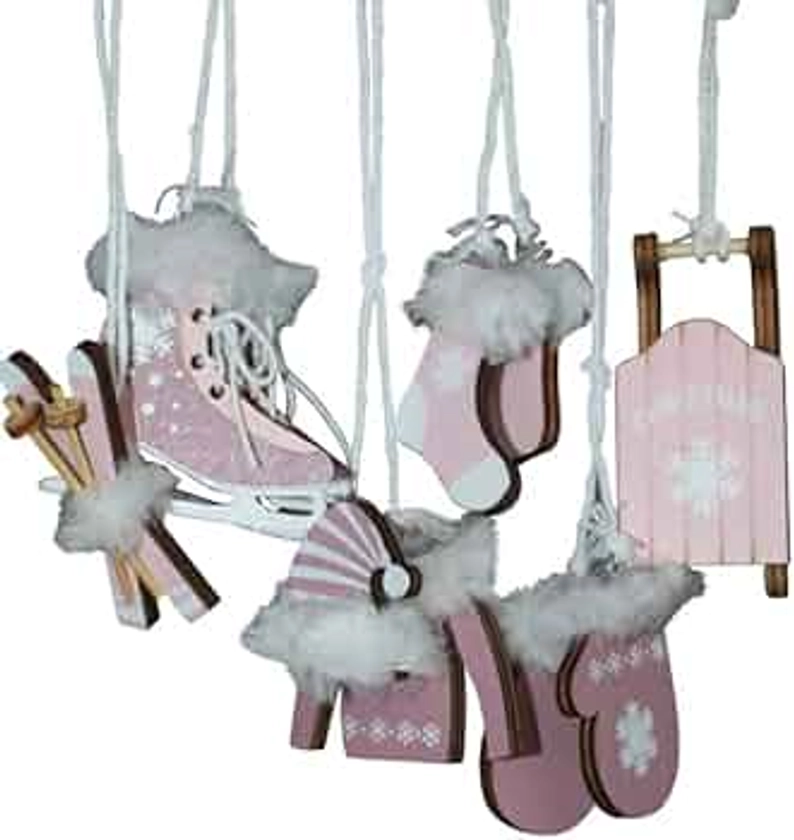 6-Piece Set Christmas Tree Decorations Dusky Pink Rose Wood Ice Skates Ski Sledge OT48 Tree Decoration Nostalgia Alps Winter Christmas Tree Decoration Hanger Wooden Decoration