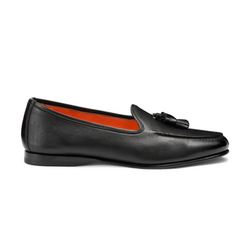 Men’s black leather Andrea tassel loafer