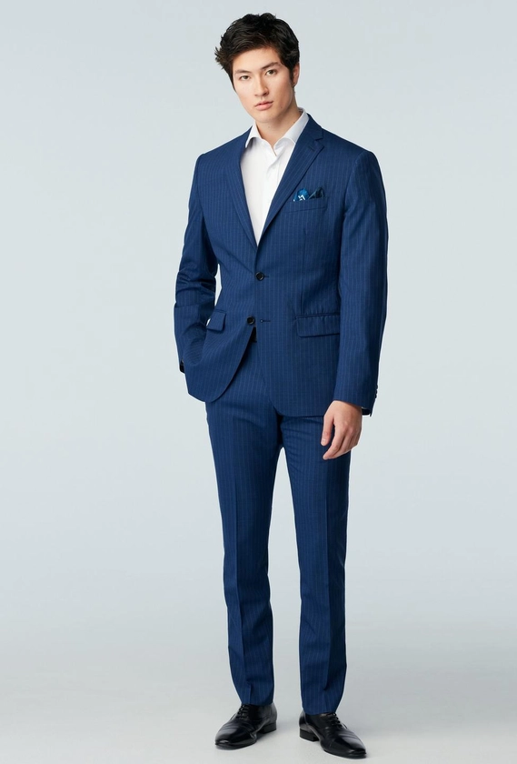 Custom Suits Made For You - Howell Wool Stretch Fineline Blue Suit | INDOCHINO