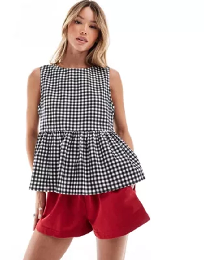 ASOS DESIGN tie side blouse in black gingham