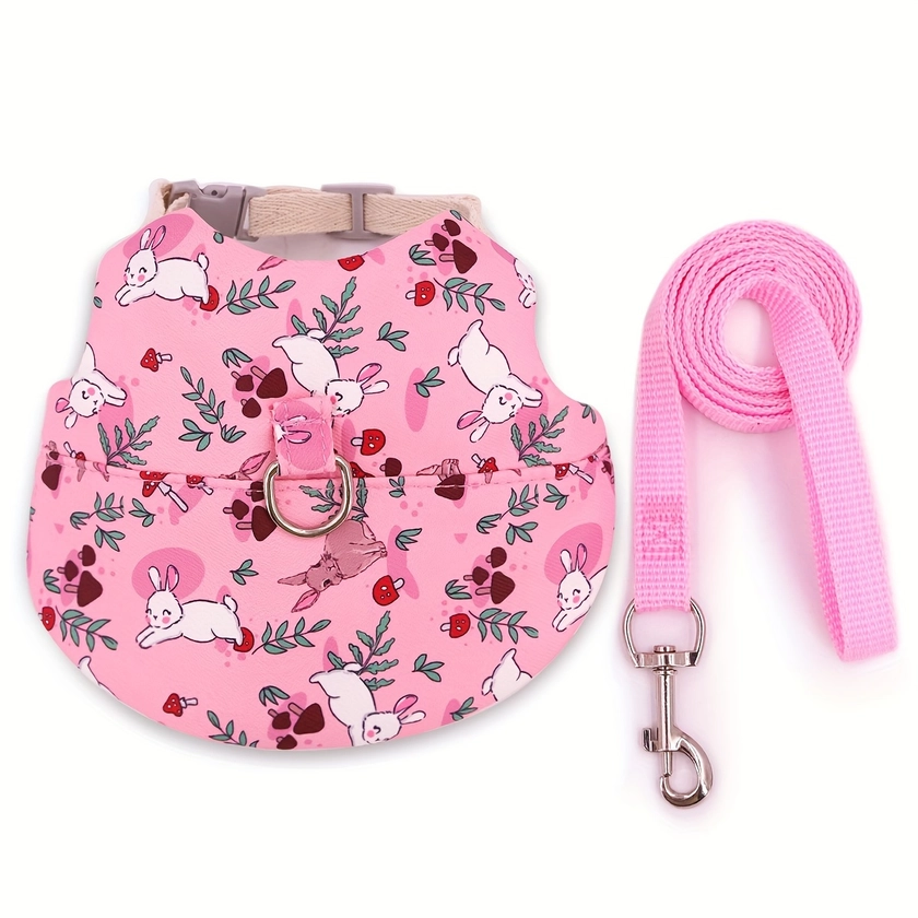 A Set Of Fashionable Breathable Pet Rabbit Harness Leash For Small Pet Animals Outdoor Walking Supplies