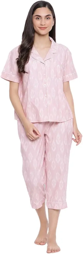 Buy Fabindia Women's Cotton Mid Thigh Length Casual Regular Night Suit Set (102417101_Pink_M) at Amazon.in