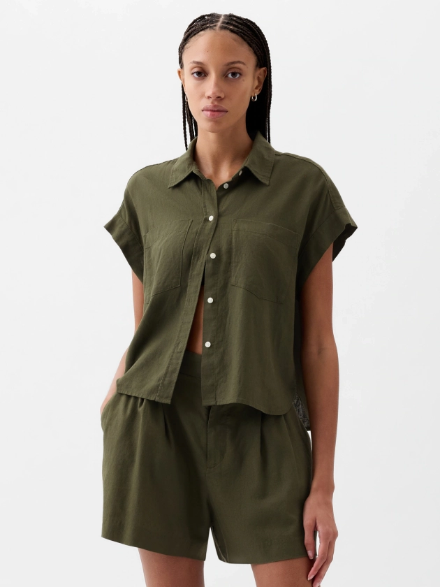 Linen-Blend Cropped Shirt | Gap