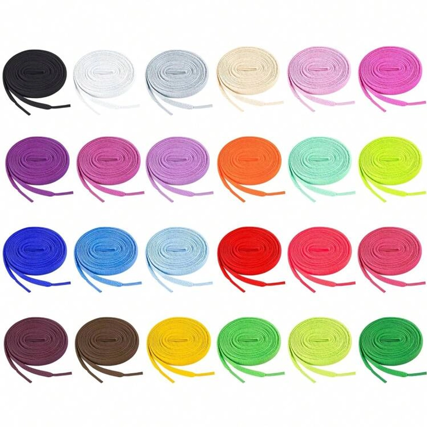 24 Pairs Flat Colored Shoe Laces Shoestrings For Sneakers Skate Shoes Sport Shoes Boots