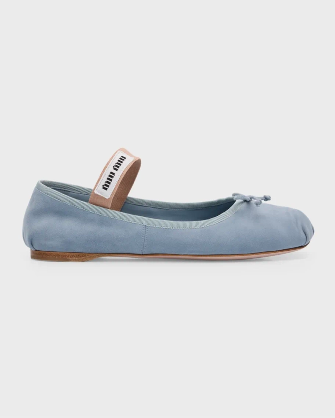 Miu Miu Suede Logo Ballerina Flats