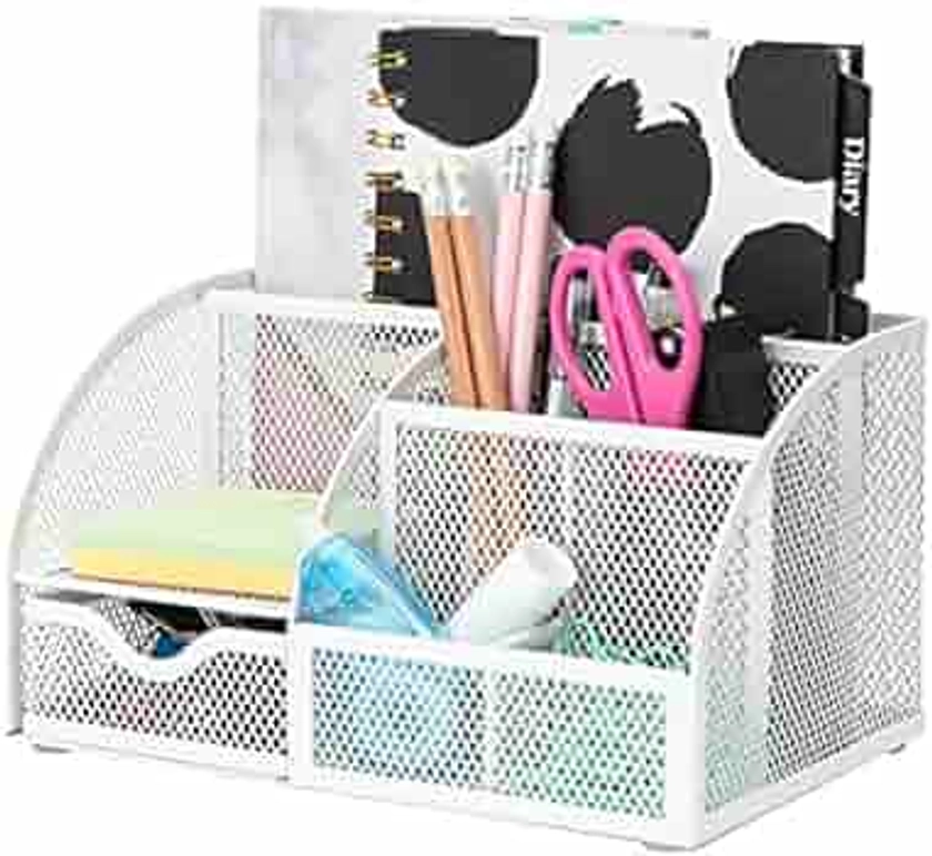 EXERZ Desk Organiser/Mesh Desk Tidy/Pen Holder/Multifunctional Organizer - White