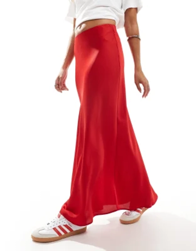 Vila satin maxi skirt in red | ASOS