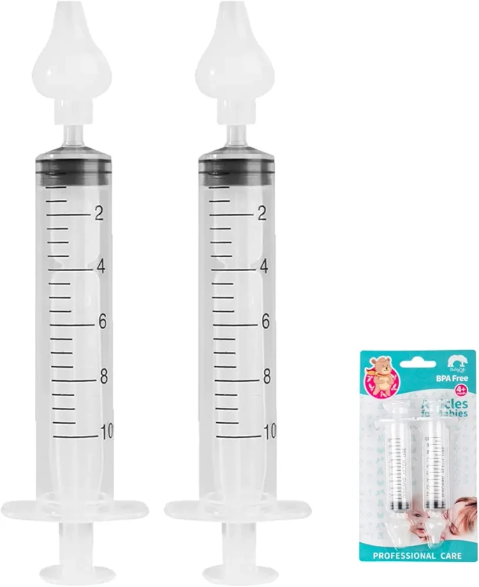 Mouché-Bébé Irrigateur Nasal, Manuel à Seringues avec Echelle pour Nouveau-nés en Bas âge, Nettoyant Le Nez avec Embout d'Aspiration Nasale en Silicone Nettoyable et Réutilisable 2 Unité (Lot de 1)