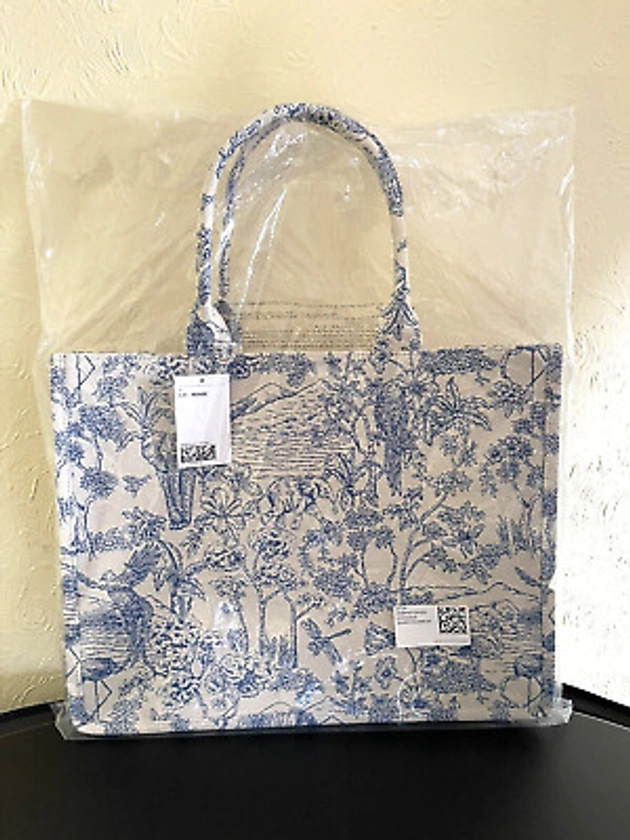 H&M Jacquard Weave Large Tote Bag Blue White Patterned Bloggers Fav New With Tag | eBay