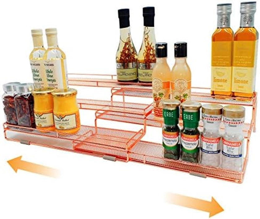 Amazon.com: DOTORYDESIGN 3 Tier Wide (10.6 Inches) Expandable Cabinet Spice Rack Organizer (14.5" to 29.1") - Step Shelf with Protection Railing,Copper : Home & Kitchen