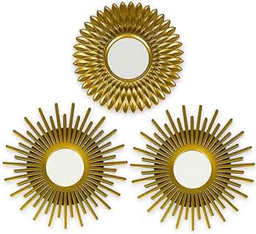 BONNYCO Gold Decorative Round Wall Mirrors, Pack of 3, Ideal for Home, Bedroom and Living Room Decoration