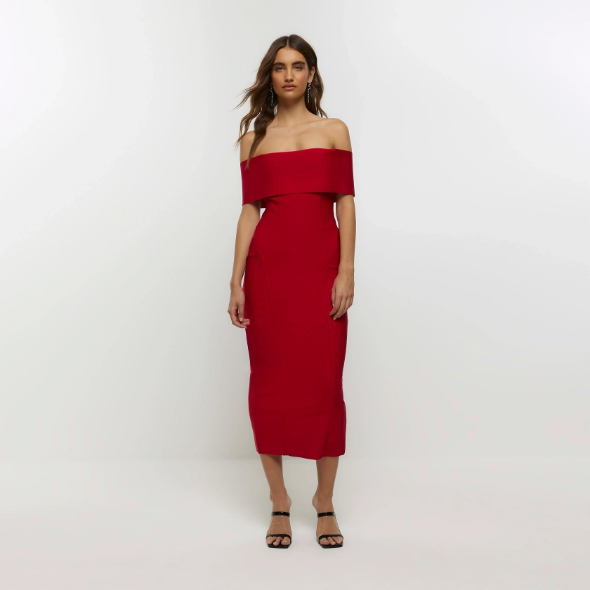 River Island Womens Bardot Maxi Dress Red