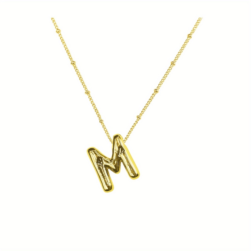 Minimalist Golden Bubble Letter Pendant Alloy Necklace, Send Couple Chain Elegant Temperament Versatile Daily Travel Wear Jewelry