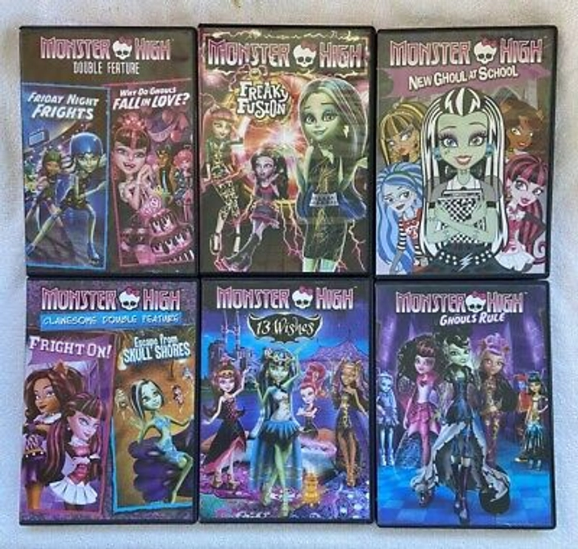 MONSTER HIGH 6 DVD Lot 2 Double Features Ghouls Rule 13 Wishes Freaky Fusion +1