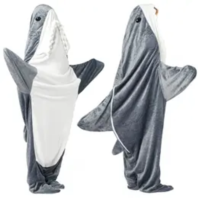 OHS Shark Fleece Onesie Hooded Loungewear Zip Pyjamas