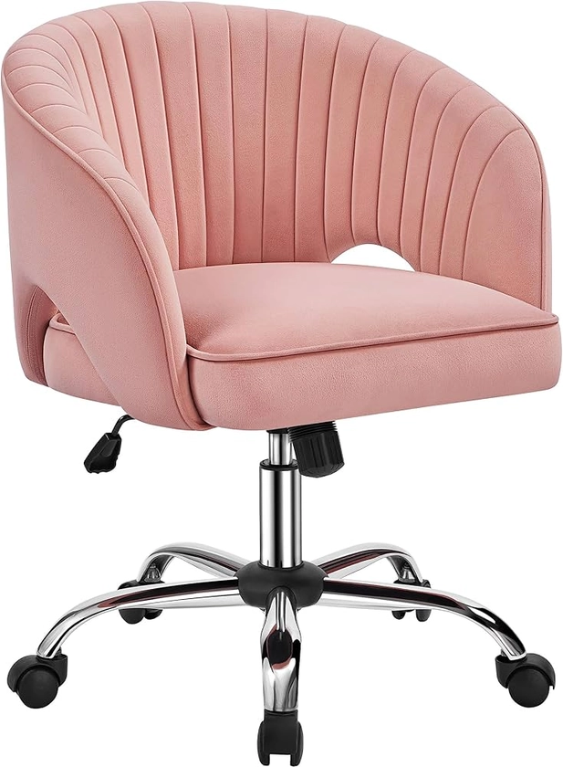 Yaheetech Pink Desk Chair Vanity Chair with Back Home Office Chair Cute Desk Chair Modern Swivel Rolling Chair Computer Chair for Study, Vanity, Bedroom