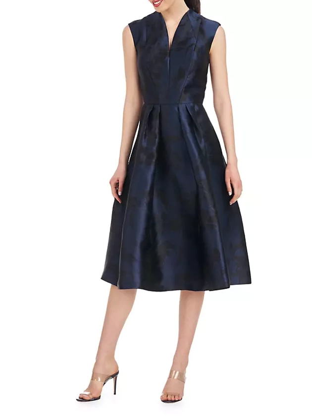 Shop Kay Unger Hadley Metallic Floral Jacquard Midi-Dress | Saks Fifth Avenue