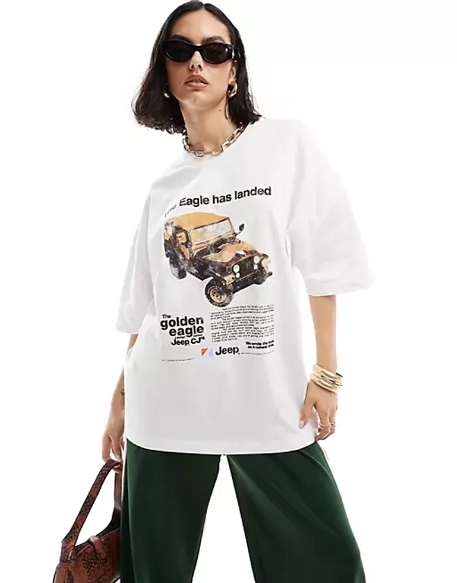 ASOS DESIGN oversized t-shirt with eagle jeep licence graphic in white | ASOS