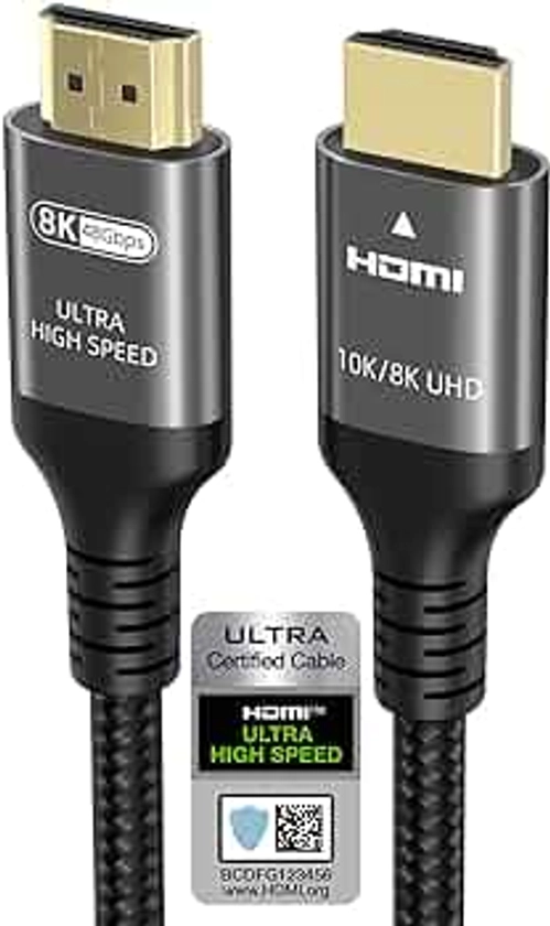 Ubluker 10K 8K 4K Câble HDMI 48Gbps 0.5M, Certifié Ultra Haut Débit HDMI® Cable 4K 240Hz 144Hz 120Hz 8K60Hz 0,01ms HDR10+ ARC eARC HDCP2.3 Netflix Roku TV PC Monitor Projecteur PS5 Xbox