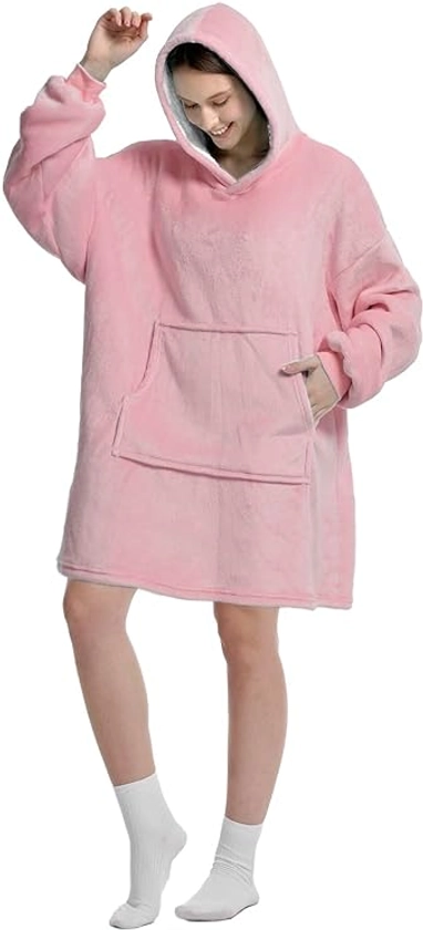 Oversized Blanket Hoodie for Men & Women, Super Soft Warm Cozy Wearable Sweatshirt Hoodie for Adults Thick Flannel Blanket with Sleeves and Giant Pocket, One Size (Flamingo Pink) : Amazon.co.uk: Fashion