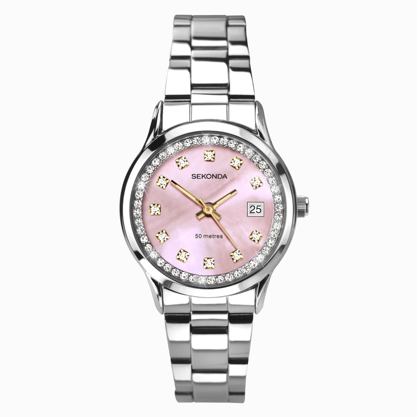 Sekonda Ladies Classic Watch (40475) - Round | Stainless Steel Bracelet | Pink Mother-of-Pearl Dial | Classic Collection | Sekonda