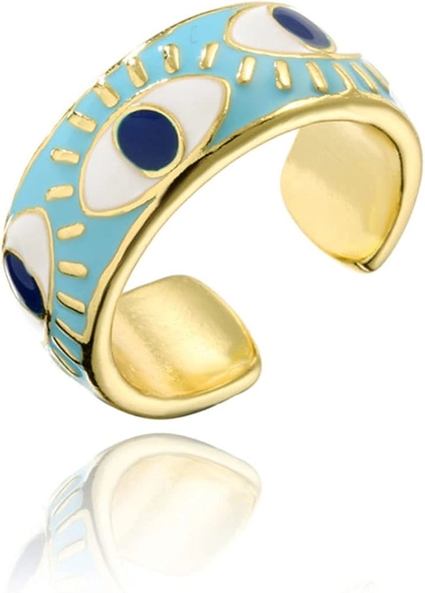 Evil Eye Ring for Women Gold Colorful Enamel Chunky Rings Adjustable Statement Aesthetic Rings Protection Jewelry