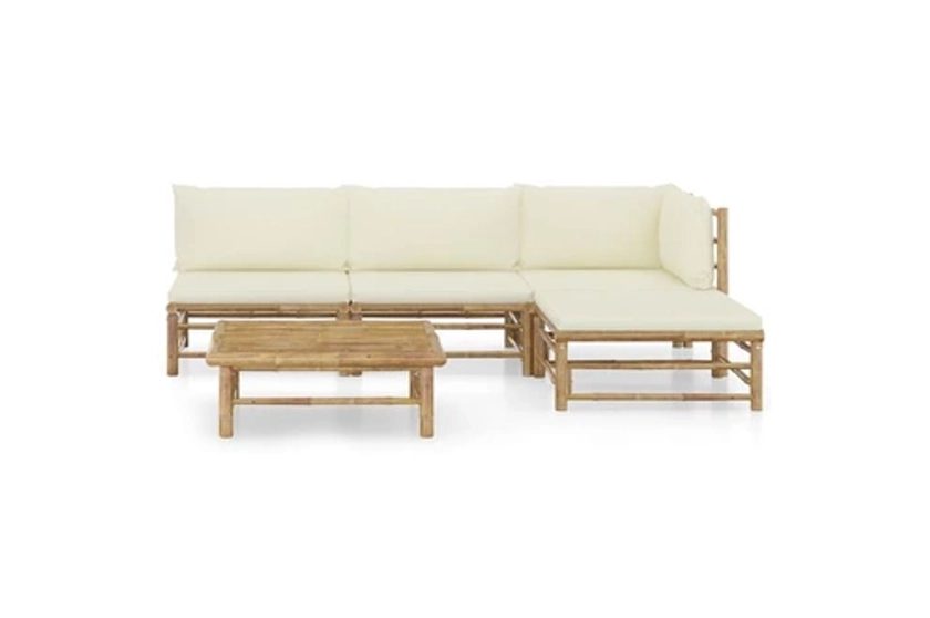 Ensemble table et chaises vidaXL Salon de jardin 5 pcs avec coussins blanc crème Bambou | Darty