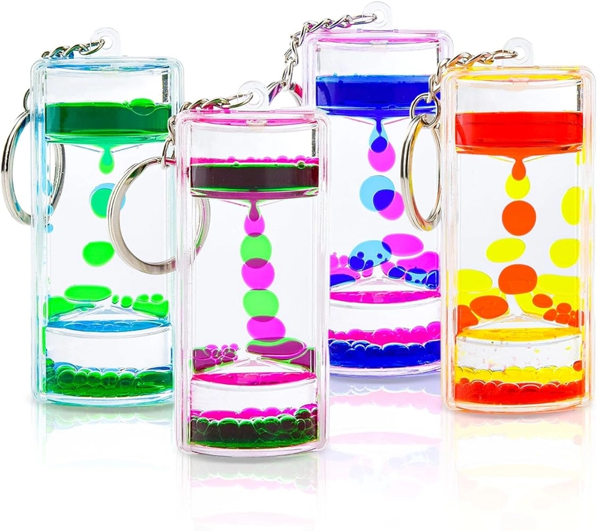 Liquid Motion Timer Key Chain - Sensory Bubbler Toy for Calming Fidget, Stress Relief - Water Bubble Desk Toy for Kids (1Box-4Pcs(Key Chain) Edition)