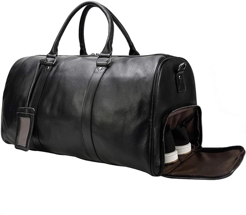 LUUFAN Unisex Vintage Leather Travel Bag, Black-55 cm : Amazon.com.be: Fashion