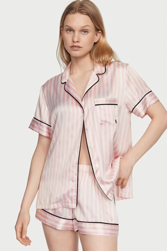 Buy Pink Iconic Stripe Satin Short Pyjama Set from the Victoria's Secret UK online shop