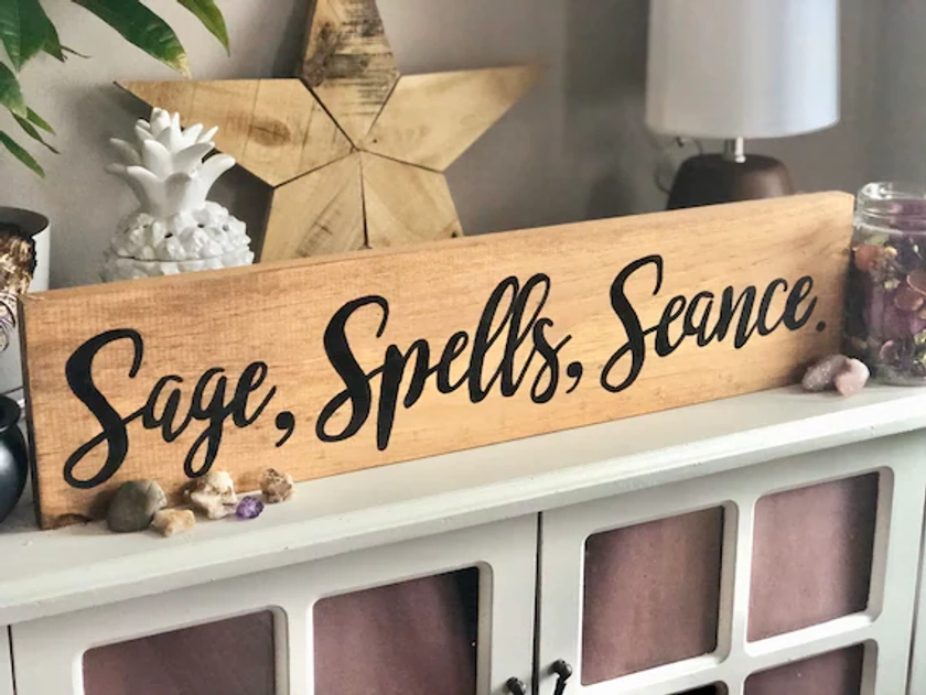 Witchy decor | SAGE SPELLS and SEANCES | Hand painted wood sign | Gifts for a witch | Halloween decor | Witchy gift