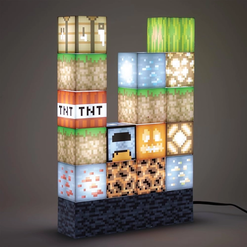 Amazon.com: Paladone Minecraft Official Licensed Block Building Lamp 16 Customizable Light Up Blocks - Interactive Decoration, Toy, Nightlight for Kids, Gamer Room Decor, Gaming Gift for Boys and Girls : Home & Kitchen