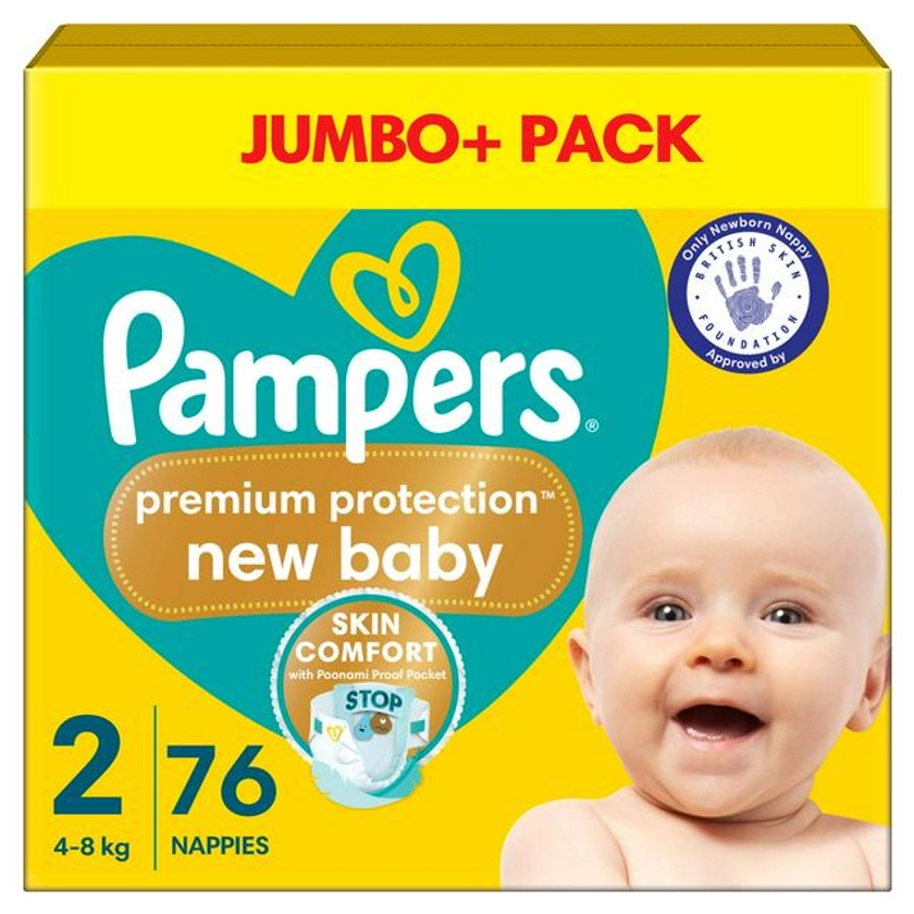 Pampers New Baby Size 2 Jumbo+ Pack, 4kg-8kg 76 Nappies | Sainsbury's