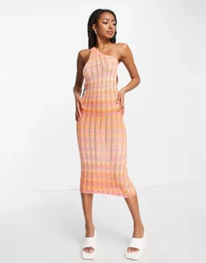 ASYOU knitted striped one shoulder midi dress in multi | ASOS