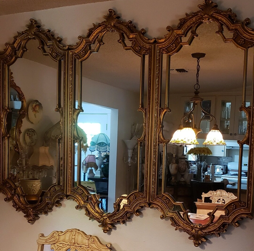 No Shipping Large French Rococo MCM Hollywood Regency Triple Gold Wall Mirror Fabulous - Etsy UK