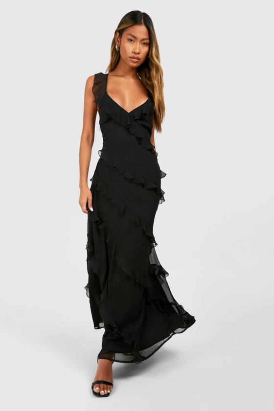 Chiffon Ruffle Strappy Maxi Dress