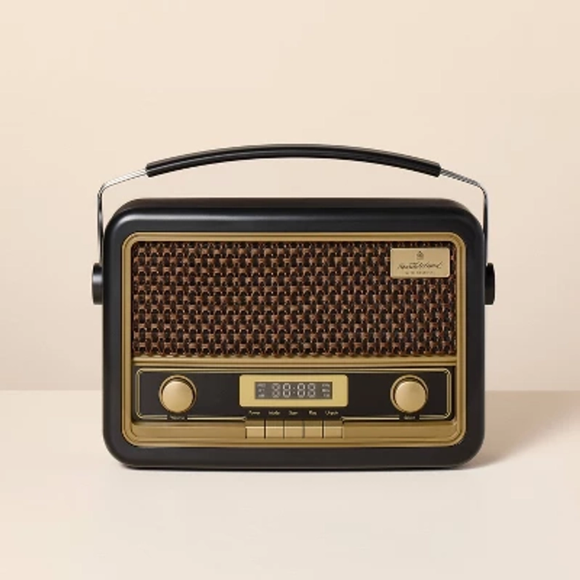 Vintage Style AM/FM Bluetooth Radio Black - Hearth & Hand™ with Magnolia: Portable Speaker with Micro USB & 3.5mm Jack