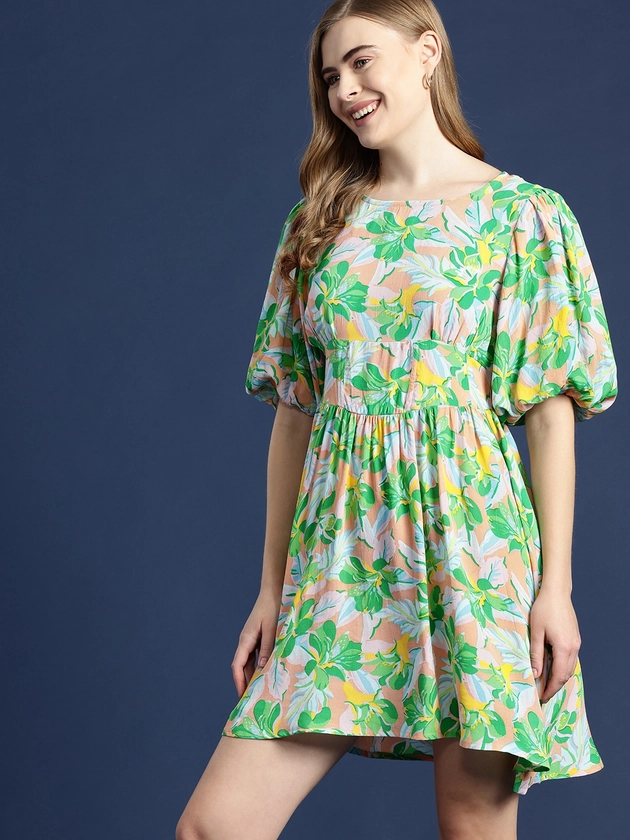 Mast & Harbour Floral Print A-Line Dress