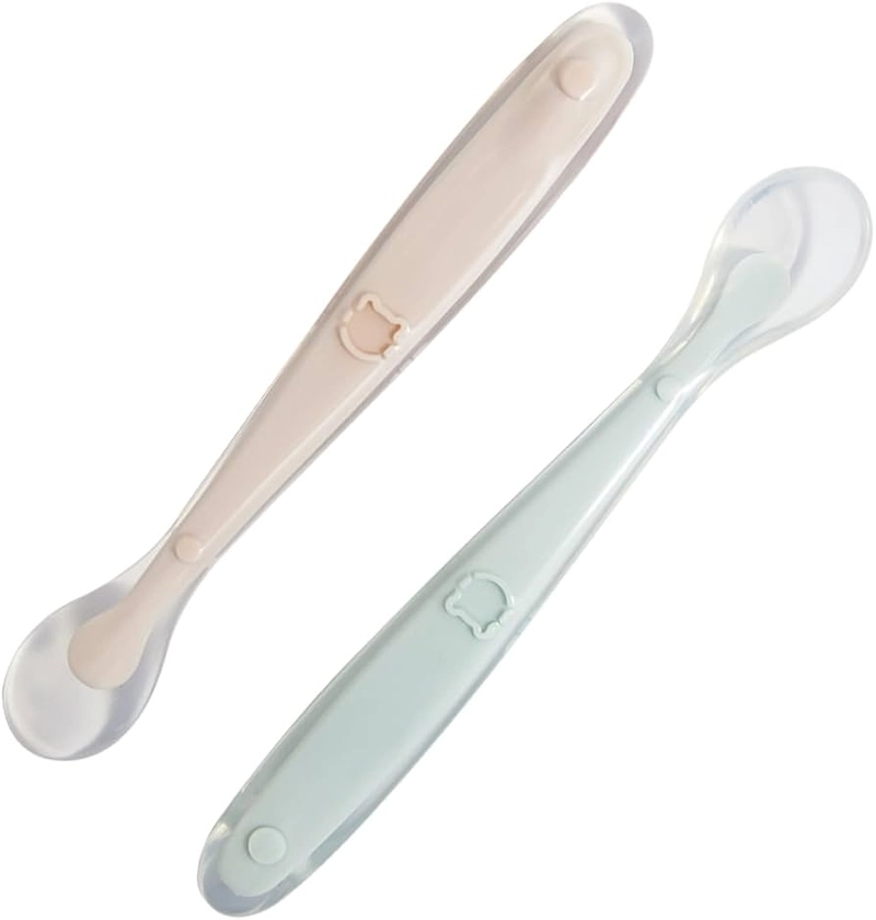 Tomedeks Cuillère En Silicone Pour Bébé, Cuillère À Repas Pour Bébé Incurvée Douce, Cuillère À Bouillie De Riz, Convient Aux Bébés De Plus De 1 Mois (2 PCS)