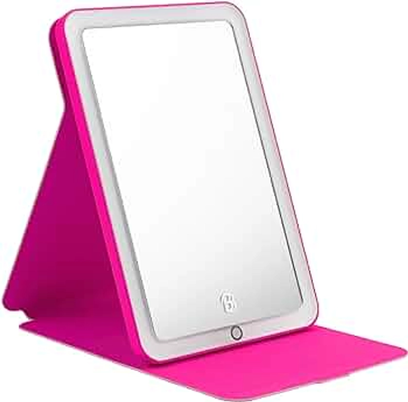 eKids Barbie Travel Mirror with Light and Adjustable Stand, Shatterproof Makeup Mirror with Rechargeable Battery, Designed for Fans of Barbie Accessories and Gifts