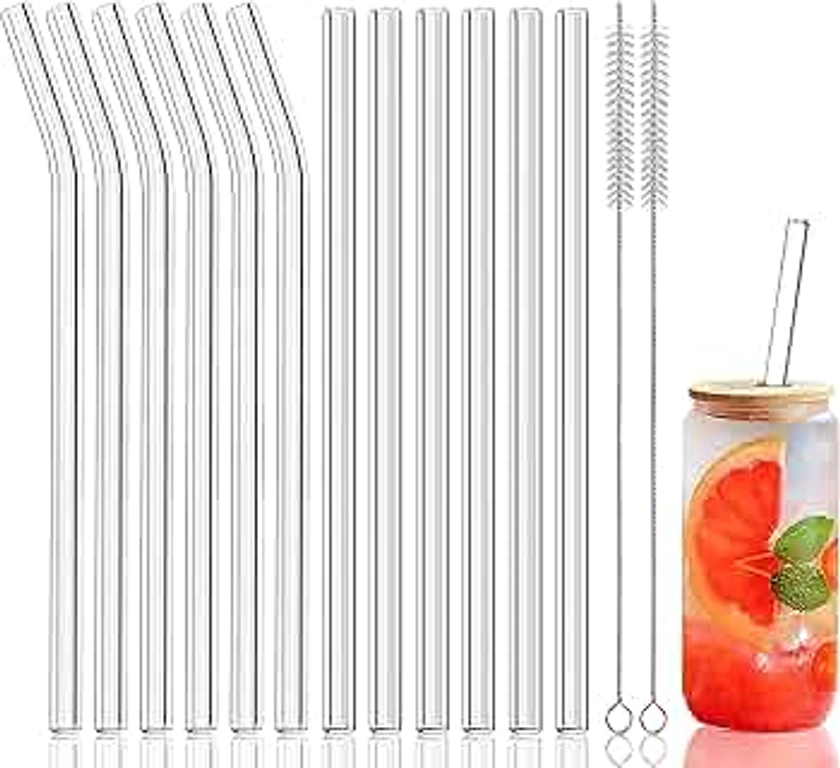 Amazon.com: Glass Straws,14-Pack Drinking Straws, Size 8.5''x10 MM, Including 6 Straight and 6 Bent with 2 Cleaning Brush, Clear Glass Straws Reusable : Home & Kitchen