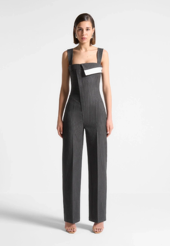 Tailored Pinstripe Jumpsuit - Grey | Manière De Voir USA