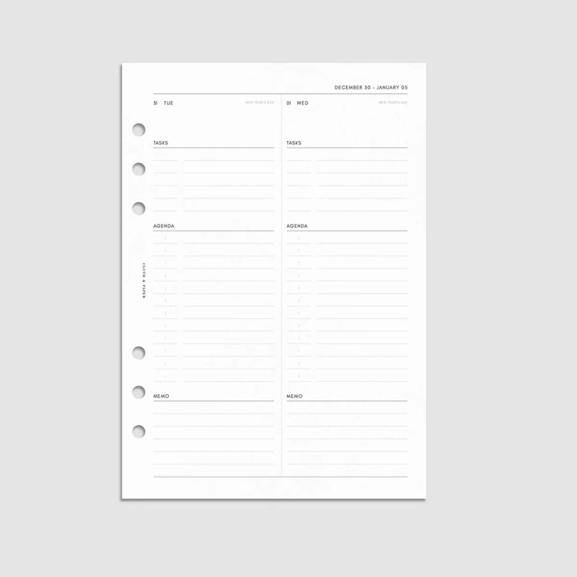 2025 Dated Daily Planner Insert | Monday Start | Cloth & Paper