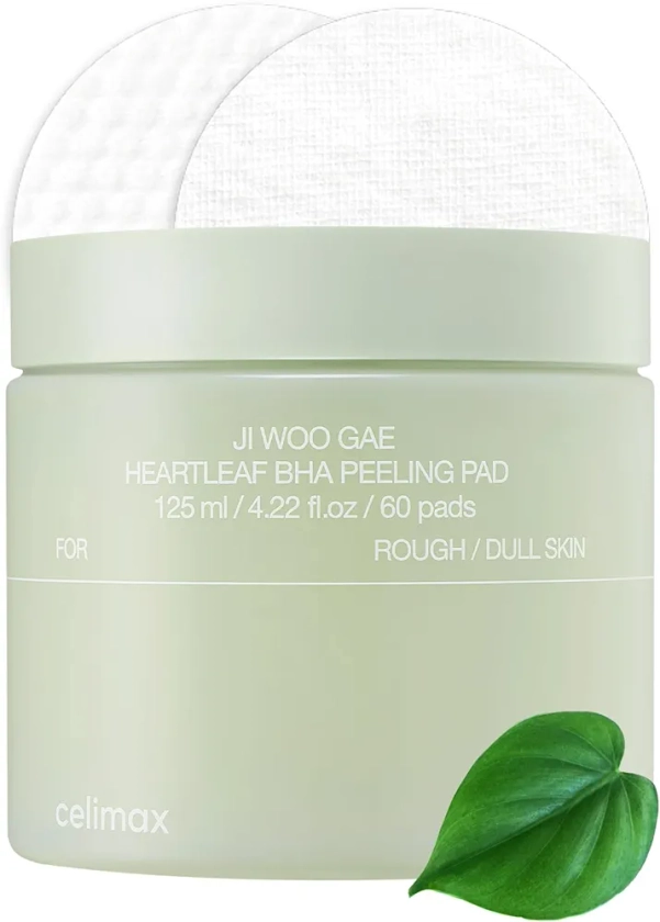 celimax Ji.Woo.Gae Heartleaf BHA Peeling Pad | with Heartleaf Extract, Exfoliating Toner Pads, Facial Peels, Hydrating, For Troubled Skin & Breakouts (60 pads)