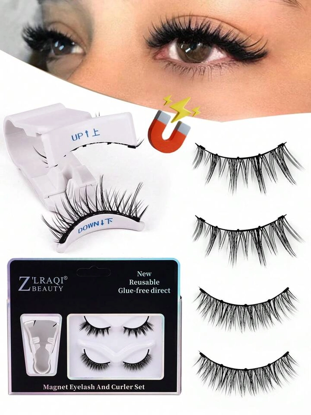 2pairs/Set Magnetic False Eyelashes Kit With Tweezers, Reusable Thick Crossed Eyelashes (Only For Women With Dense Eyelashes, Not Suitable For Those With Short And Thin Eyelashes! Please Refer To The Wearing Instructional Video For Proper Use)