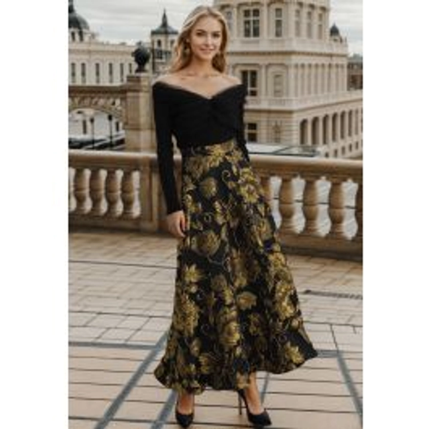 Golden Bouquet Jacquard Embossed Maxi Skirt