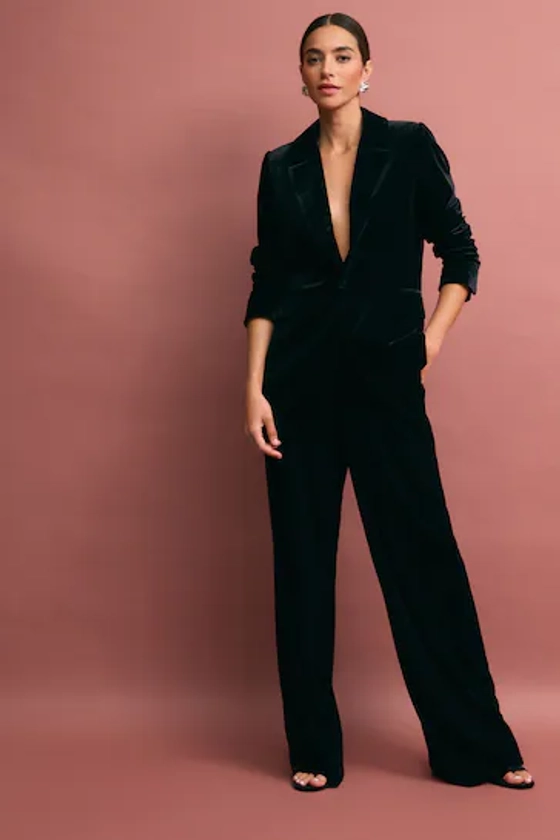 Black Velvet Wide Leg Trousers