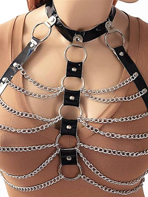 Punk Laser Dazzle Sexy Metal Chain Choker Harness